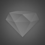 Geometric gray diamond on dark background.
